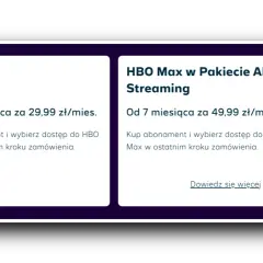 Dwie oferty HBO Max: samodzielnie za 29,99 zł/mies. lub w pakiecie All In Streaming za 49,99 zł/mies.