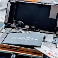 Wymiana baterii iPhone XS Max w trakcie serwisu. Widoczny rozłożony telefon z nową baterią Li-ion.