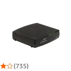 Czarny router Arris z zielonymi diodami sygnalizującymi status.