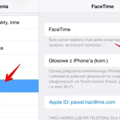 Ustawienia iPhone'a, sekcja FaceTime. Włączanie połączeń głosowych z iPhone'a. Przekierowanie połączeń.