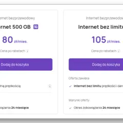 Dwie oferty internetu mobilnego bez limitu: 500 GB za 80 zł lub nielimitowany za 105 zł miesięcznie.