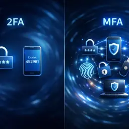 Porównanie 2FA i MFA: 2FA używa hasła i kodu z telefonu, MFA dodaje więcej metod, jak odcisk palca, pendrive, chmura, dla lepszego bezpieczeństwa.