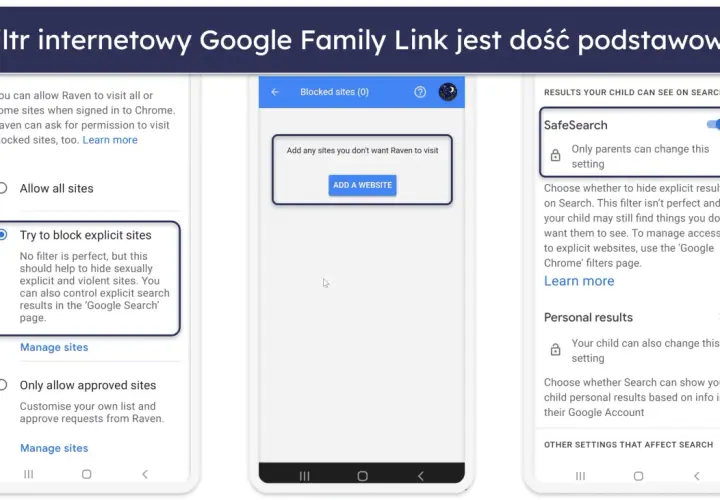 Jak odblokować strony dla dorosłych w Google? Family Link oferuje opcję "Spróbuj blokować strony dla dorosłych", ale nie jest to idealne rozwiązanie.