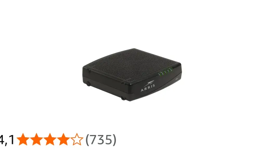 Czarny router Arris z zielonymi diodami sygnalizującymi status.