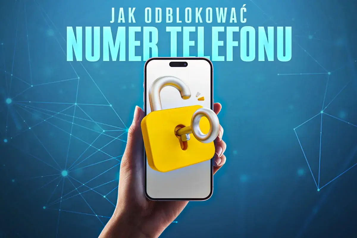 Jak odblokować telefon zablokowany przez operatora Plus? Dłoń trzyma smartfon z otwartą kłódką i kluczem.