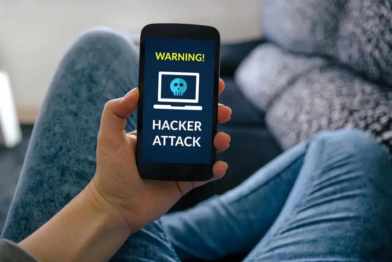 Ostrzeżenie na ekranie telefonu: "HACKER ATTACK". To może być efekt smishingu, czyli oszustwa przez SMS.