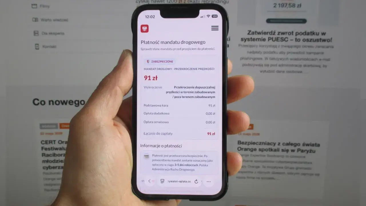 Oszustwo smishing: fałszywy mandat drogowy na 91 zł wyświetlany na telefonie. Uważaj na podejrzane wiadomości!