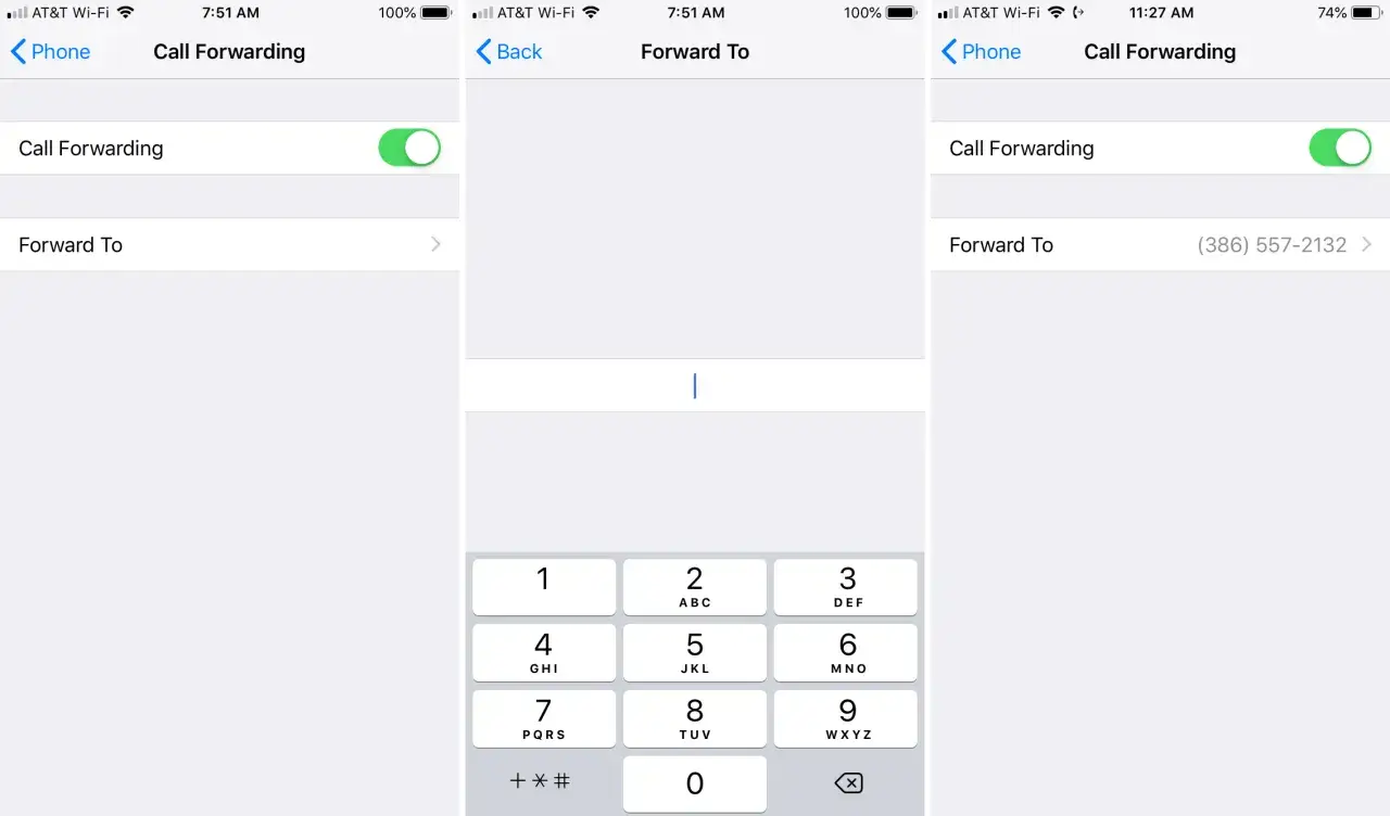 Ustawianie przekierowania połączeń na iPhonie. Włączona opcja 