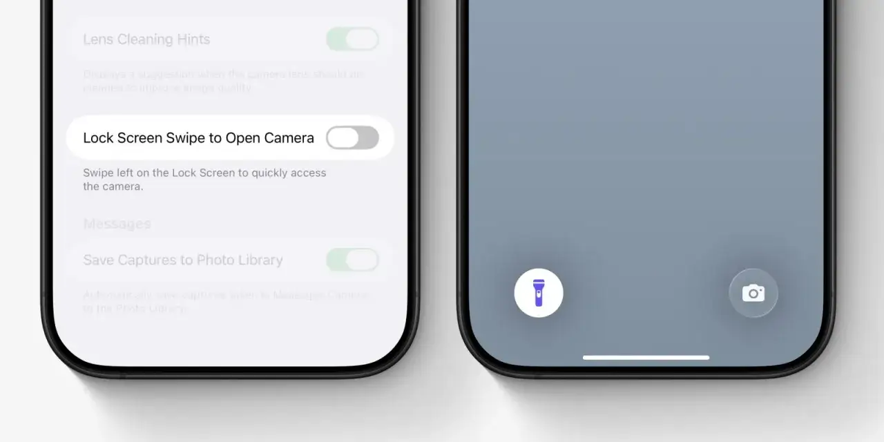 Na ekranie blokady iPhone'a widać ikonę latarki, obok opcji szybkiego dostępu do aparatu.