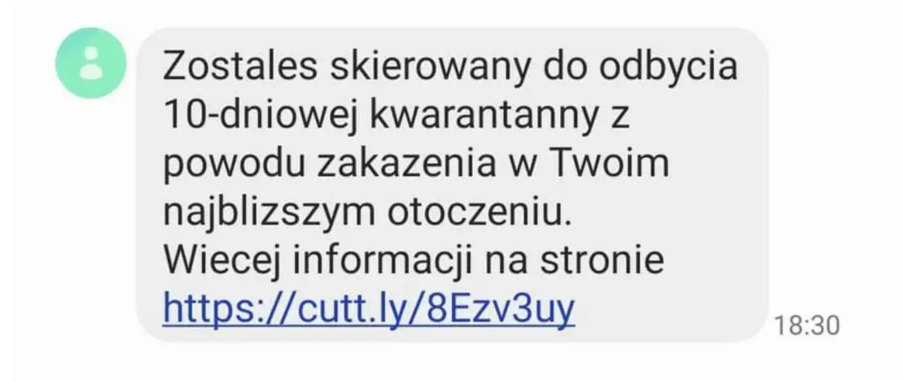 Oszustwo smishing! Wiadomość o kwarantannie z linkiem to próba wyłudzenia danych. Nie klikaj!